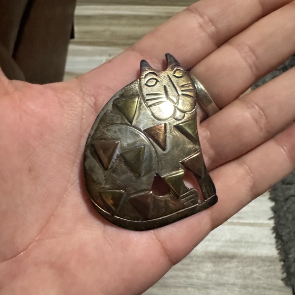Vintage Taxco Mexican sterling silver cat brooch - Picture 4 of 9